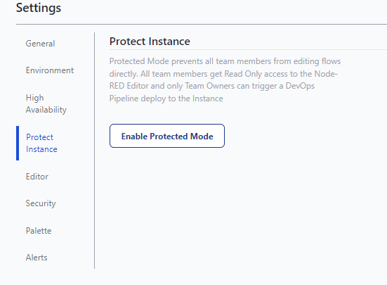 Protect Node-RED instance from change with Instance Protection Mode "Protect Node-RED instance from change with Instance Protection Mode"